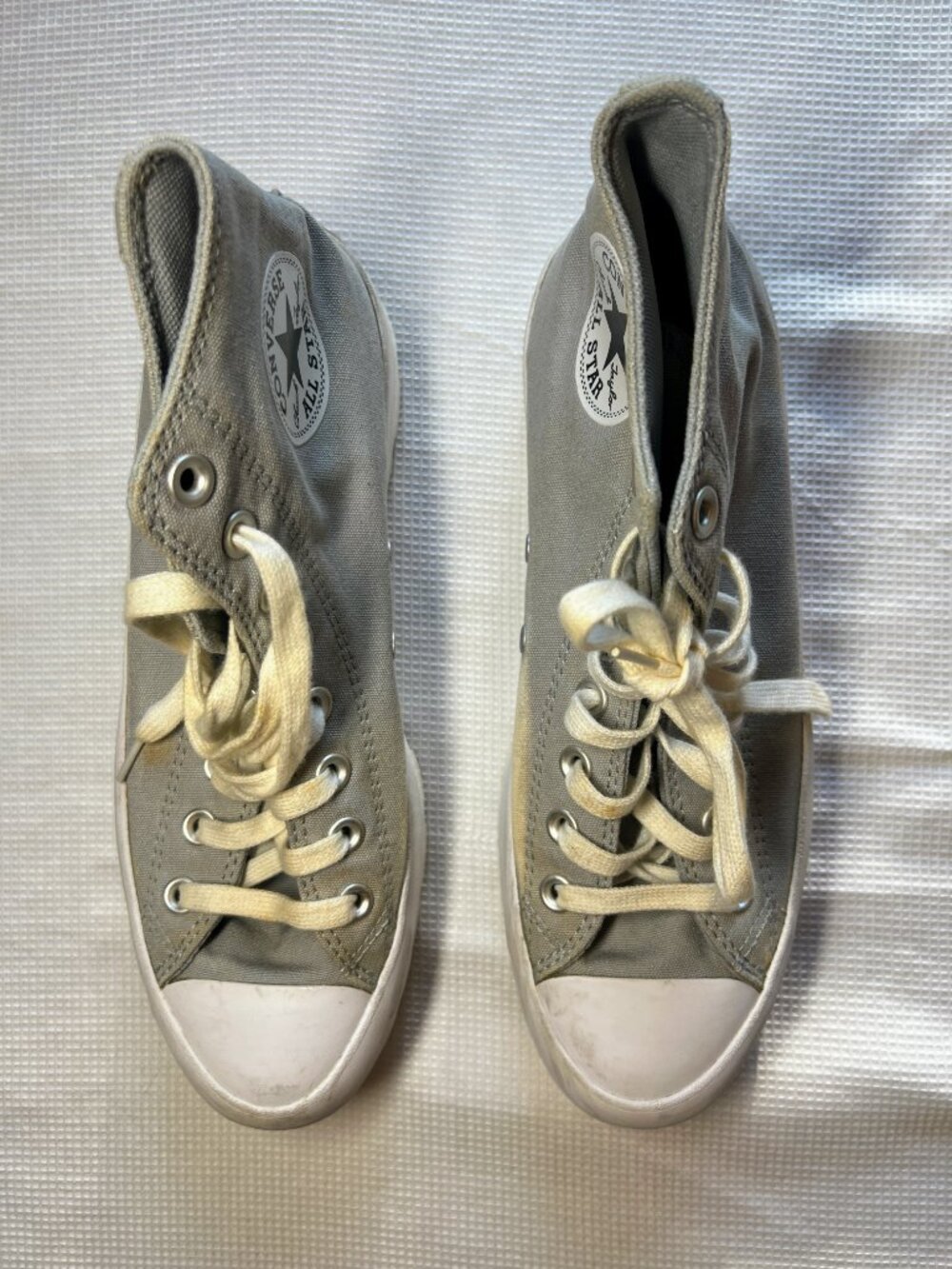 light gray hightop Converse All Stars, W 9.5